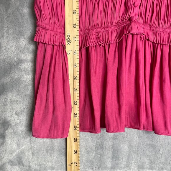 Current Air Pleated Puff Sleeve‎ Top Womens M Pink V Neck Peplum Spring Summer - Picture 7 of 8